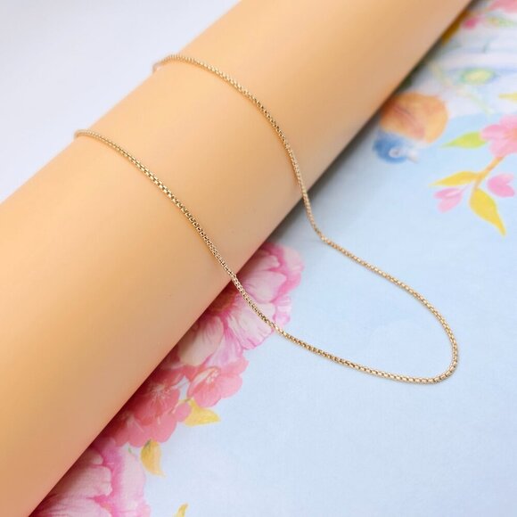 Classic Box Chain Rose Gold Necklace, 18 Inch, Gold Plated Brass, XPNL0111 - Picture 4 of 12